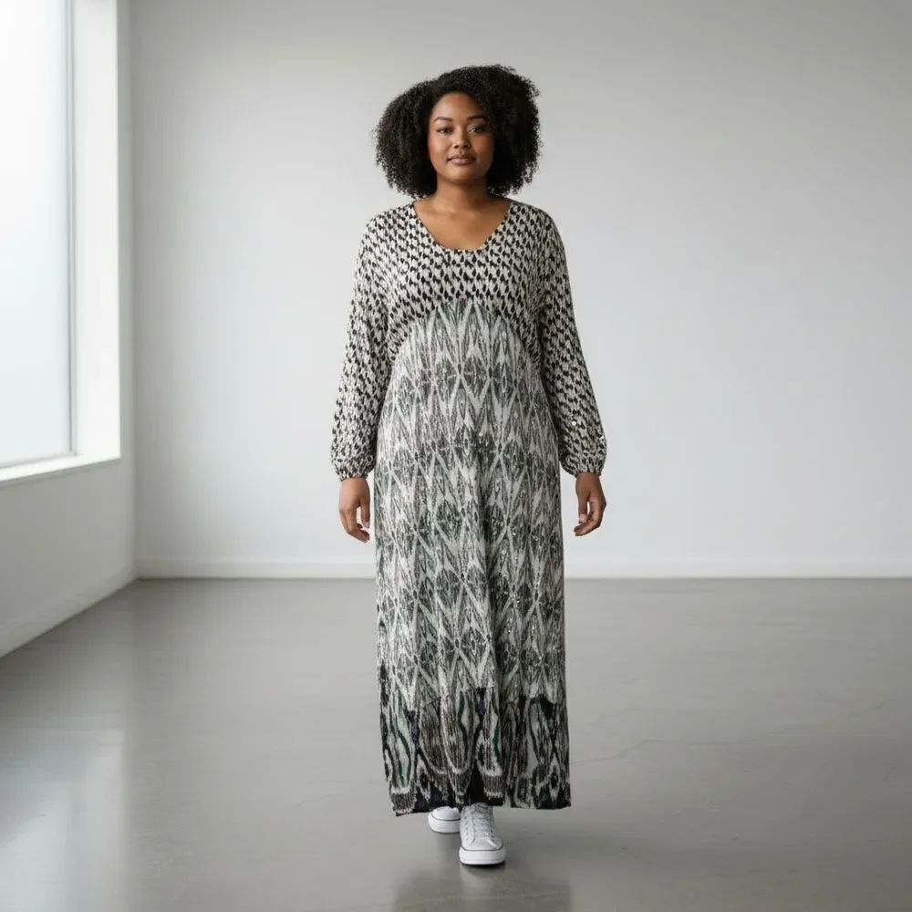 Chico's Black and White Geometric Maxi Dress